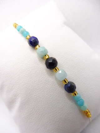 Bransoletka dla Wagi, Panny i Strzelca z Czarnym Turmalinem, Lapis Lazuli, Amazonitem i Hematytem Gold