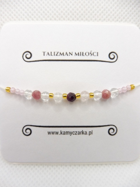 Bransoletka z Rubinem, Różowym Turmalinem, Kwarcem Różowym i Kryształem Górskim Gold Bransoletka z Rubinem, Różowym Turmalinem, Kwarcem Różowym i Kryształem Górskim Gold