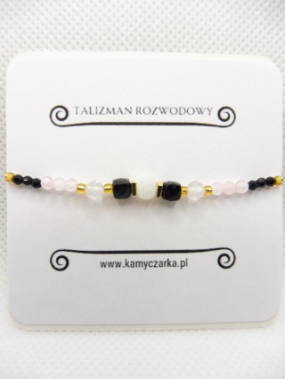 Bransoletka z Czarnym Turmalinem, Kamieniem Księżycowym i Kwarcem Różówym Gold