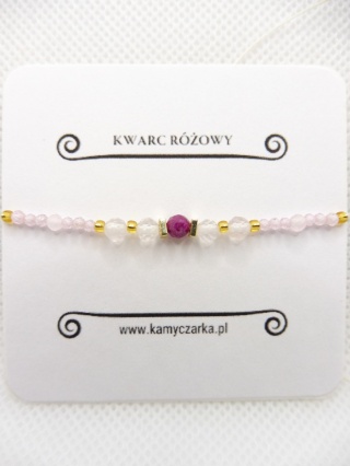 Bransoletka na Miłość z Kwarcem Różowym i Rubinem Gold