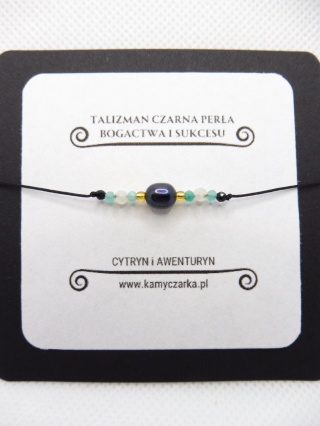 Bransoletka z Czarną Perłą, Cytrynem i Awenturynem Gold