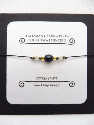 Bransoletka z Czarną Perłą, Cytrynem i Pirytem Gold