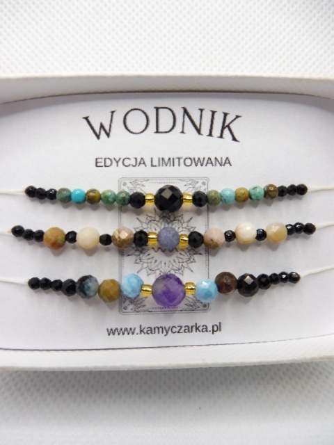 Zestaw Trzech Bransoletek z Kamieniami Naturalnymi Dla Wodnika Zestaw Trzech Bransoletek z Kamieniami Naturalnymi Dla Wodnika