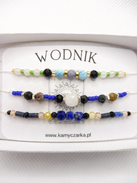 Zestaw Trzech Bransoletek z Kamieniami Naturalnymi Dla Wodnika Zestaw Trzech Bransoletek z Kamieniami Naturalnymi Dla Wodnika