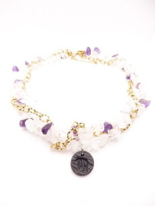 Naszyjnik Zodiakalny Zawijany Choker Z Kryształem Górskim i Ametyst Gold